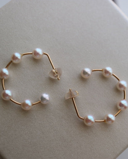 3.5–4mm Akoya Pearl Station Hoop Earrings in 18K Yellow Gold - KOKOPEARLJEWELRY - 5