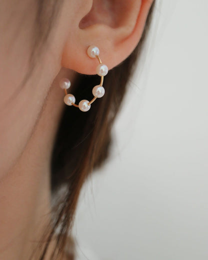 3.5–4mm Akoya Pearl Station Hoop Earrings in 18K Yellow Gold - KOKOPEARLJEWELRY - 2