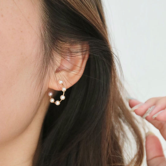 3.5–4mm Akoya Pearl Station Hoop Earrings in 18K Yellow Gold - KOKOPEARLJEWELRY - 1