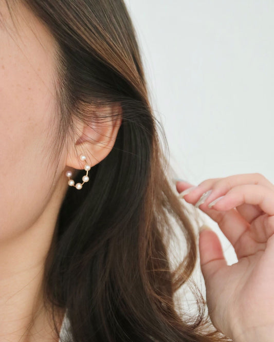 3.5–4mm Akoya Pearl Station Hoop Earrings in 18K Yellow Gold - KOKOPEARLJEWELRY - 1