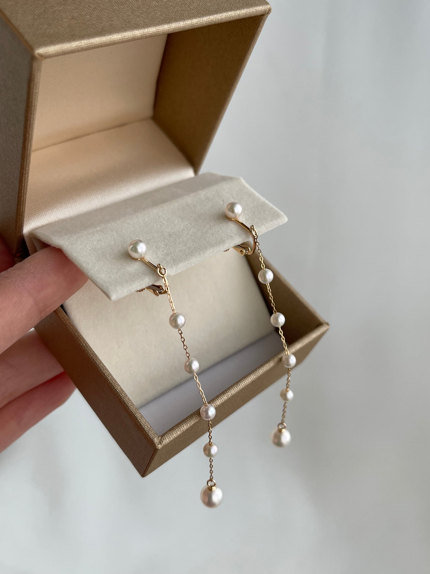 Clip Earrings Available丨2Ways Wearing 3.5+5.5mm Akoya Pearl Drop Earrings 18K Yellow Gold