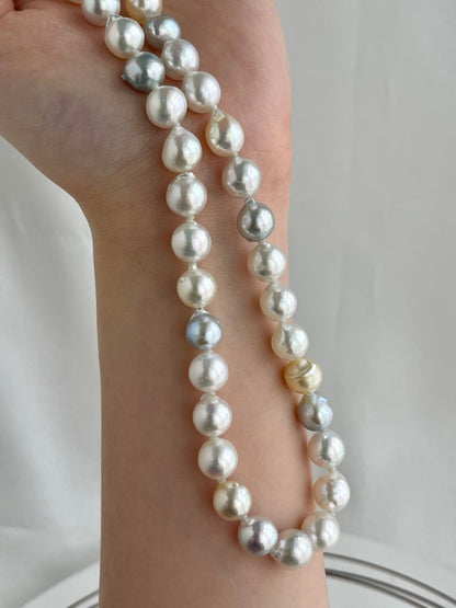 8.5-9.5mm Natural Mixed Color Baroque Akoya Pearl Strand Necklace