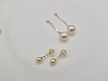 2Ways Wearing Double Color Akoya Pearl Drop Earrings 18K Yellow Gold