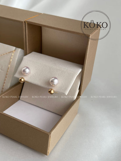 7.5mm Akoya Pearl U Shaped Earrings 18K Yellow Gold - KOKOPEARLJEWELRY - 9