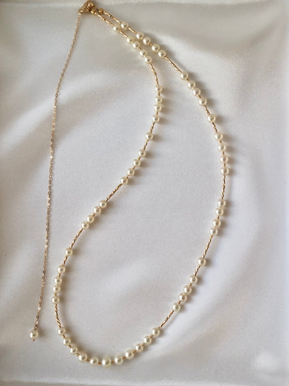 Champagne Golden Akoya Pearl & 18K Yellow Gold Beads Long Necklace - KOKOPEARLJEWELRY - 1