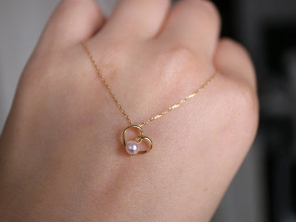 4.5mm Akoya Pearl Heart Shaped Pendant Necklace 18K Yellow Gold - KOKOPEARLJEWELRY - 7