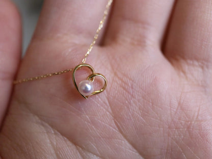 4.5mm Akoya Pearl Heart Shaped Pendant Necklace 18K Yellow Gold - KOKOPEARLJEWELRY - 8