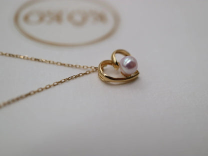 4.5mm Akoya Pearl Heart Shaped Pendant Necklace 18K Yellow Gold - KOKOPEARLJEWELRY - 6