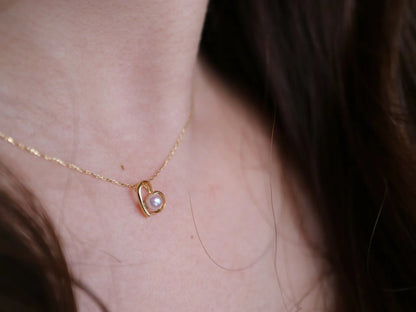 4.5mm Akoya Pearl Heart Shaped Pendant Necklace 18K Yellow Gold - KOKOPEARLJEWELRY - 3