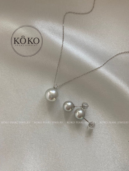 8mm Natural Silver Gray Akoya Pearl Diamond Pendant Necklace 18K White Gold - KOKOPEARLJEWELRY - 6