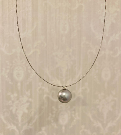12mm Gray Tahitian Pearl Diamond Pendant Wire Necklace 18K White Gold - KOKOPEARLJEWELRY - 5