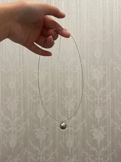 12mm Gray Tahitian Pearl Diamond Pendant Wire Necklace 18K White Gold - KOKOPEARLJEWELRY - 6