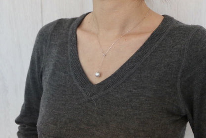 8mm Natural Silver Gray Akoya Pearl Adjustable Y Necklace 18K White Gold - KOKOPEARLJEWELRY - 4