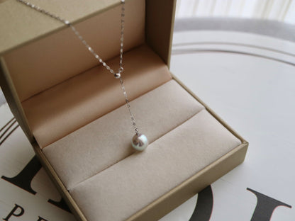 8mm Natural Silver Gray Akoya Pearl Adjustable Y Necklace 18K White Gold - KOKOPEARLJEWELRY - 5