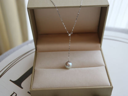 8mm Natural Silver Gray Akoya Pearl Adjustable Y Necklace 18K White Gold - KOKOPEARLJEWELRY - 2