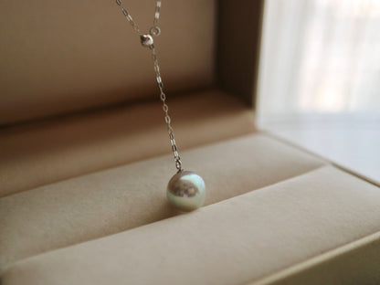 8mm Natural Silver Gray Akoya Pearl Adjustable Y Necklace 18K White Gold - KOKOPEARLJEWELRY - 6