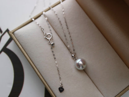 8mm Natural Silver Gray Akoya Pearl Adjustable Y Necklace 18K White Gold - KOKOPEARLJEWELRY - 7