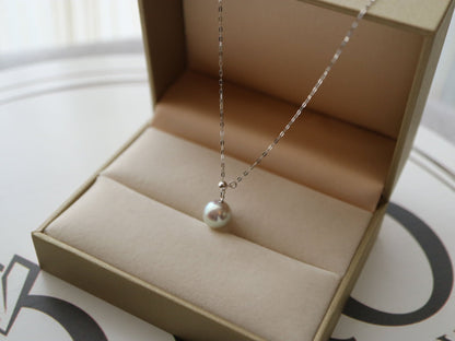 8mm Natural Silver Gray Akoya Pearl Adjustable Y Necklace 18K White Gold - KOKOPEARLJEWELRY - 8