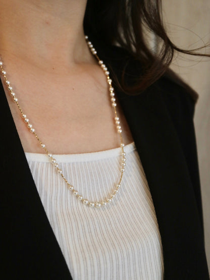 Champagne Golden Akoya Pearl & 18K Yellow Gold Beads Long Necklace - KOKOPEARLJEWELRY - 4
