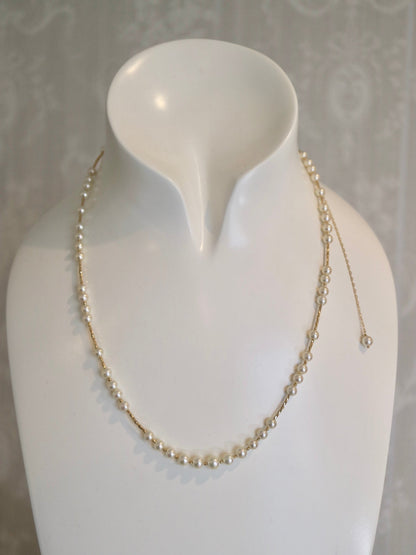 Champagne Golden Akoya Pearl & 18K Yellow Gold Beads Long Necklace - KOKOPEARLJEWELRY - 7