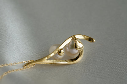 5.5+7mm AkoyaPearl Pea Pod Pendant Necklace 18K Yellow Gold - KOKOPEARLJEWELRY - 5