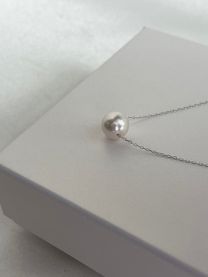 8.5 - 9mm Akoya Pearl Floating Pendant Necklace – 10K White Gold Chain - KOKOPEARLJEWELRY - 10