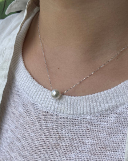 8.5 - 9mm Akoya Pearl Floating Pendant Necklace – 10K White Gold Chain - KOKOPEARLJEWELRY - 1