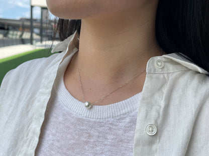 8.5 - 9mm Akoya Pearl Floating Pendant Necklace – 10K White Gold Chain - KOKOPEARLJEWELRY - 2