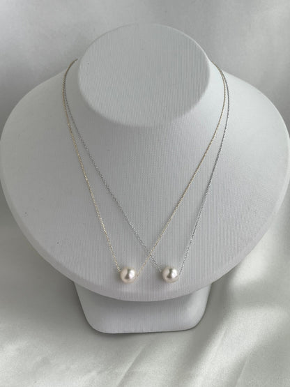 8.5 - 9mm Akoya Pearl Floating Pendant Necklace – 10K White Gold Chain - KOKOPEARLJEWELRY - 3