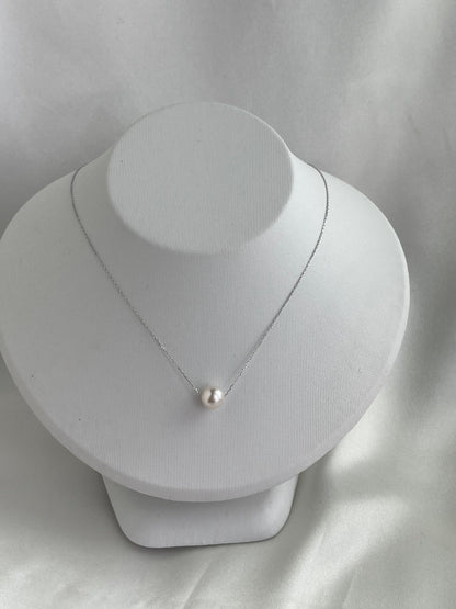 8.5 - 9mm Akoya Pearl Floating Pendant Necklace – 10K White Gold Chain - KOKOPEARLJEWELRY - 4