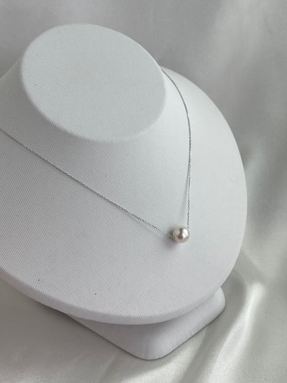 8.5 - 9mm Akoya Pearl Floating Pendant Necklace – 10K White Gold Chain - KOKOPEARLJEWELRY - 5