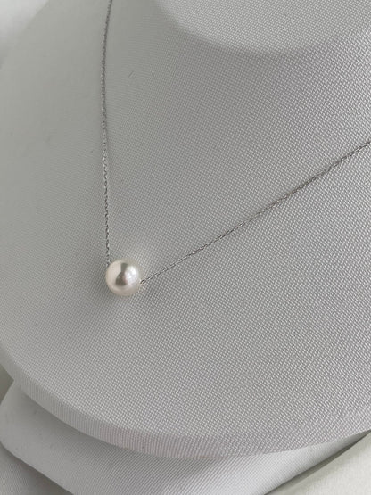 8.5 - 9mm Akoya Pearl Floating Pendant Necklace – 10K White Gold Chain - KOKOPEARLJEWELRY - 7