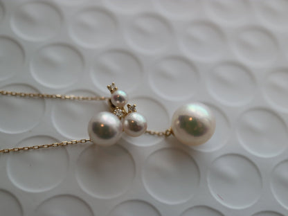3 - 7.5mm Akoya Pearl Diamond Adjustable Y Shape Pendant Necklace 18K Yellow Gold - KOKOPEARLJEWELRY - 2