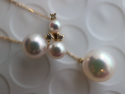 3 - 7.5mm Akoya Pearl Diamond Adjustable Y Shape Pendant Necklace 18K Yellow Gold - KOKOPEARLJEWELRY - 3