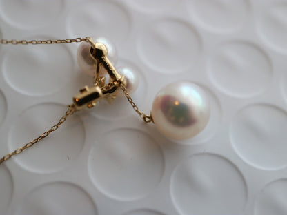 3 - 7.5mm Akoya Pearl Diamond Adjustable Y Shape Pendant Necklace 18K Yellow Gold - KOKOPEARLJEWELRY - 4