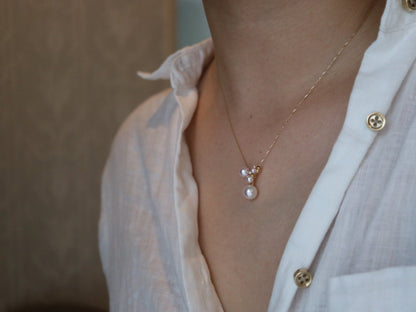 3 - 7.5mm Akoya Pearl Diamond Adjustable Y Shape Pendant Necklace 18K Yellow Gold - KOKOPEARLJEWELRY - 7
