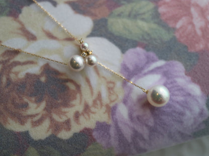 3 - 7.5mm Akoya Pearl Diamond Adjustable Y Shape Pendant Necklace 18K Yellow Gold - KOKOPEARLJEWELRY - 9