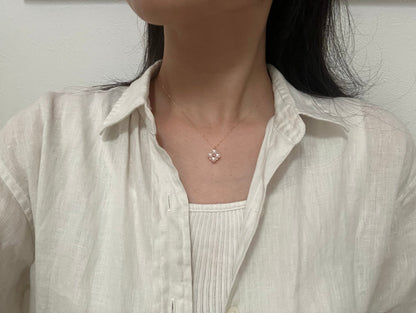 4.5mm アコヤ真珠 ダイヤモンド クローバー ペンダント ネックレス 18K イエローゴールド