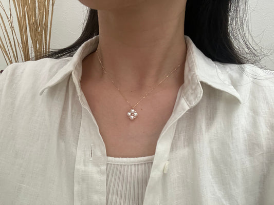 4.5mm アコヤ真珠 ダイヤモンド クローバー ペンダント ネックレス 18K イエローゴールド