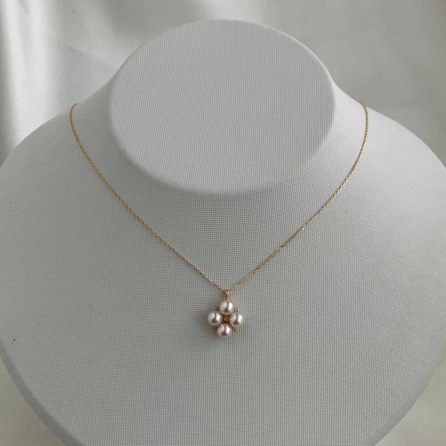 4.5mm Akoya Pearl Diamond Clover Pendant Necklace 18K Yellow Gold