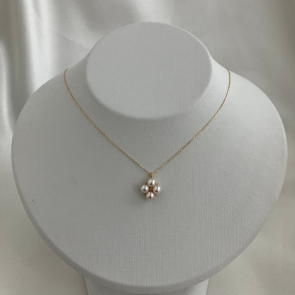 4.5mm アコヤ真珠 ダイヤモンド クローバー ペンダント ネックレス 18K イエローゴールド