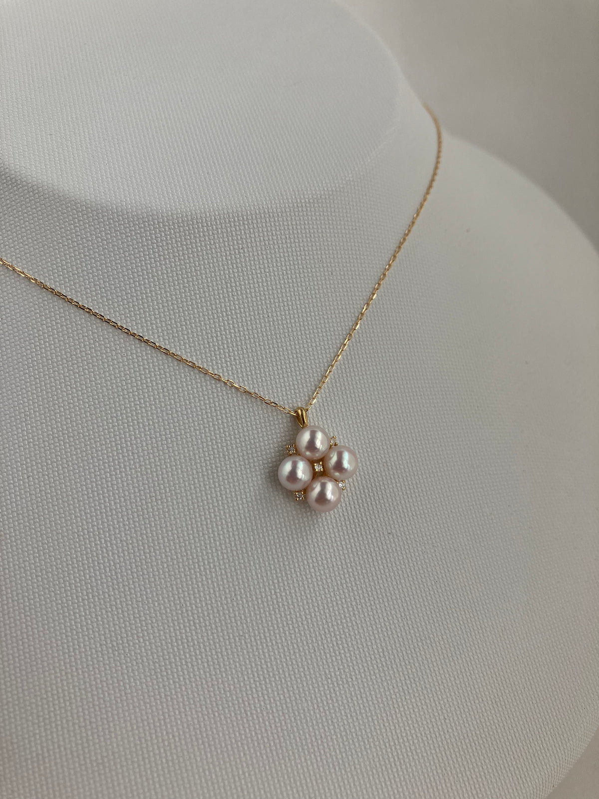 4.5mm Akoya Pearl Diamond Clover Pendant Necklace 18K Yellow Gold
