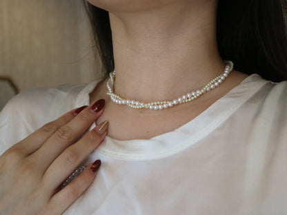 Bracelet Available丨2.5mm Cream Golden 4.5mm White Akoya Pearl Double Layered Strand Necklace