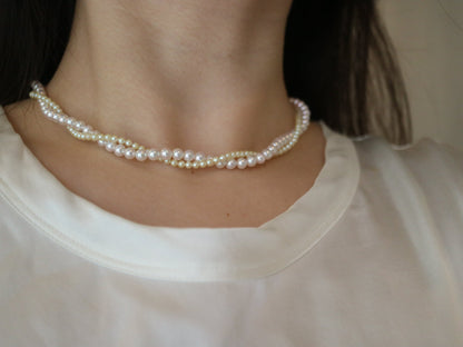 Bracelet Available丨2.5mm Cream Golden 4.5mm White Akoya Pearl Double Layered Strand Necklace