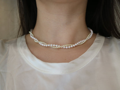 Bracelet Available丨2.5mm Cream Golden 4.5mm White Akoya Pearl Double Layered Strand Necklace