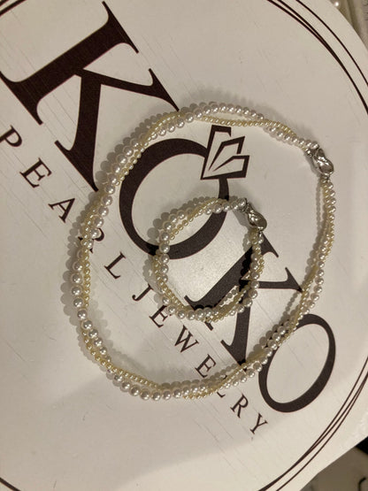 Bracelet Available丨2.5mm Cream Golden 4.5mm White Akoya Pearl Double Layered Strand Necklace