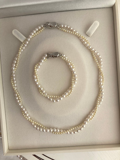 Bracelet Available丨2.5mm Cream Golden 4.5mm White Akoya Pearl Double Layered Strand Necklace