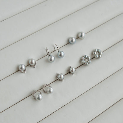7mm Silver Blue Akoya Pearl Diamond Halo Stud Earrings Pt900 Platinum - KOKOPEARLJEWELRY - 6