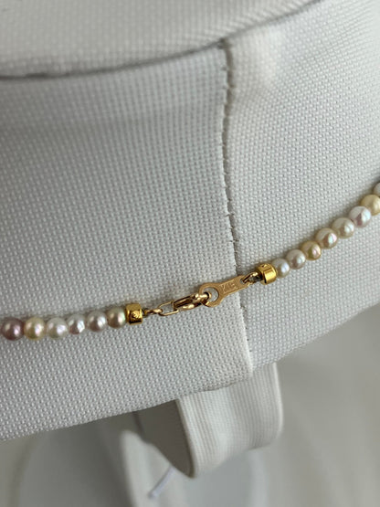 Rainbow Color Sapphire ＆ Rare 2 - 2.5mm Mixed Color Akoya Pearl Beads Strand Necklace 18K Yellow Gold - KOKOPEARLJEWELRY - 11