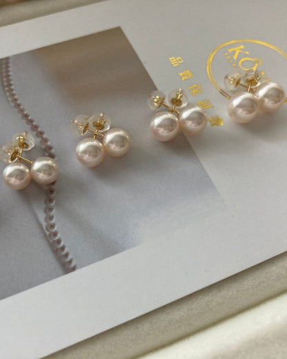18K Gold Akoya Pearl Stud Earrings, White Round, 6–7.5mm - KOKOPEARLJEWELRY - 6